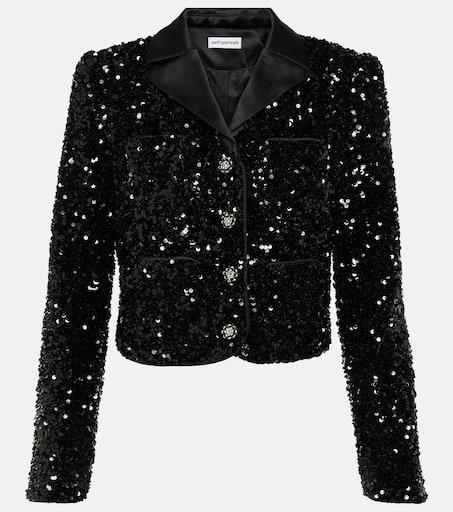 Self-Portrait Sequined cropped jacket - Jackets - BeyondStyle