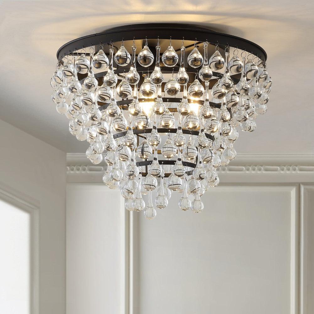 JONATHAN Y Toronto 16" Metal/Crystal LED Flush Mount