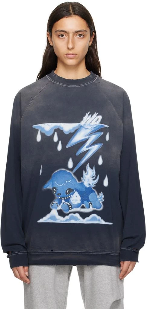 We11done Navy Distressed Sweatshirt 1