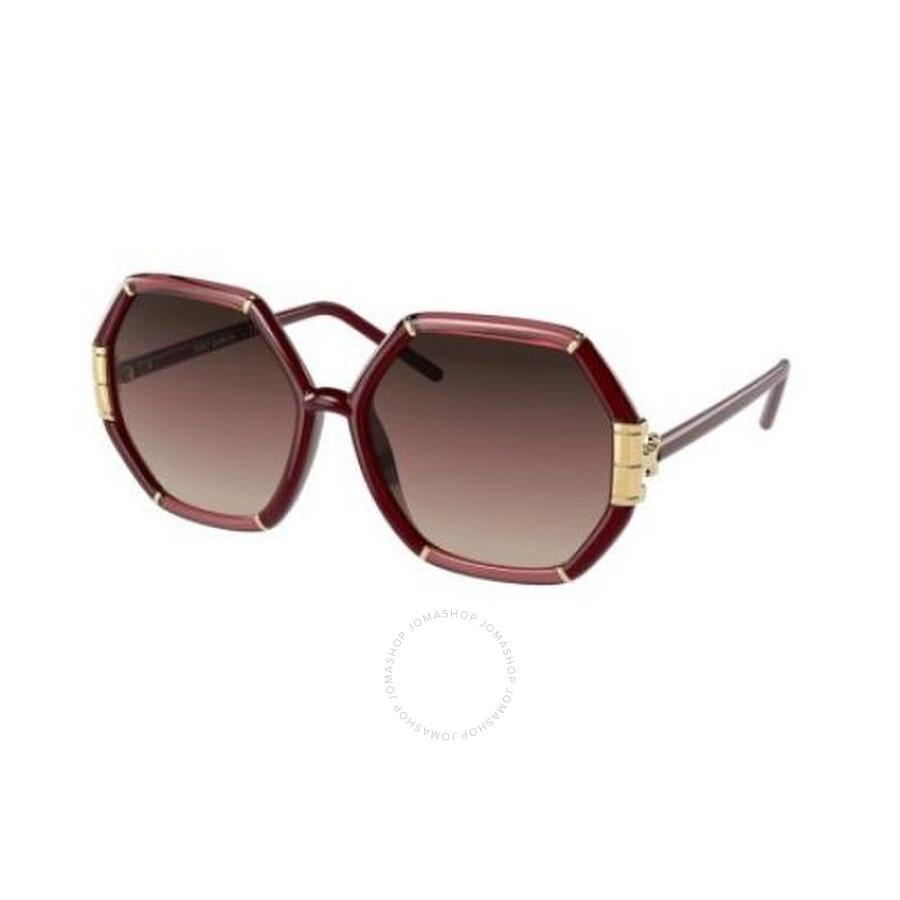 Tory Burch Bordeaux Grey Gradient Hexagonal Ladies Sunglasses TY9072U 1901E2 58