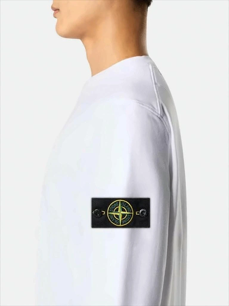 Stone Island Long-Sleeve White Cotton T-Shirt with Distinctive Patch 2
