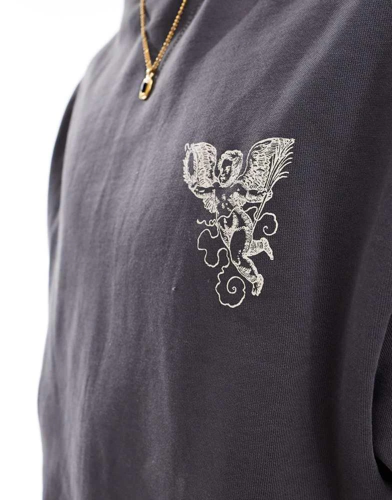 ASOS ASOS DESIGN oversized sweatshirt with cherub print in charcoal grey 3