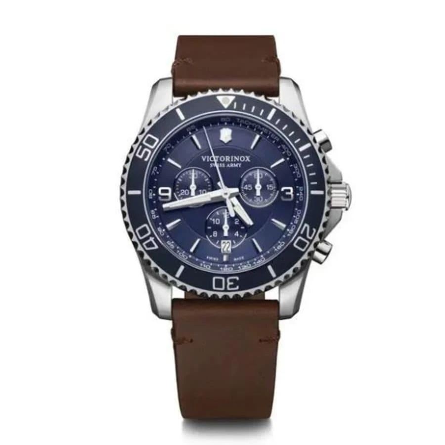 Swiss Army Maverick Chronograph Quartz Blue Dial Brown Leather Strap Men's Watch 241865 1