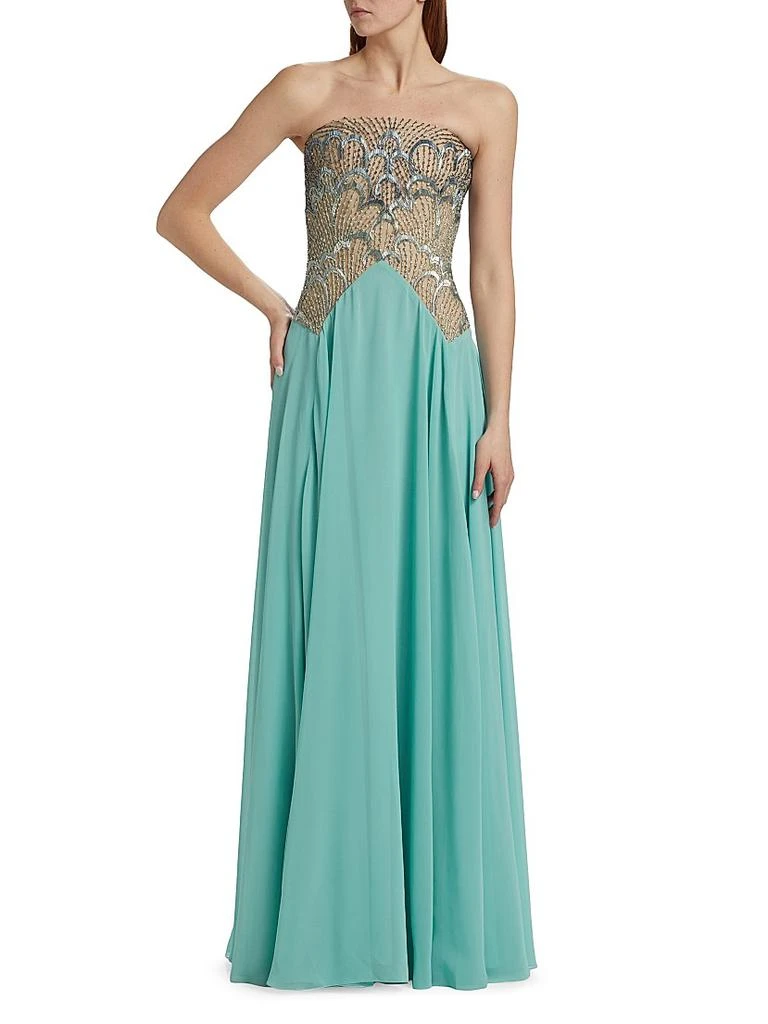 REEM ACRA Embroidered Bodice Chiffon Strapless Gown 3
