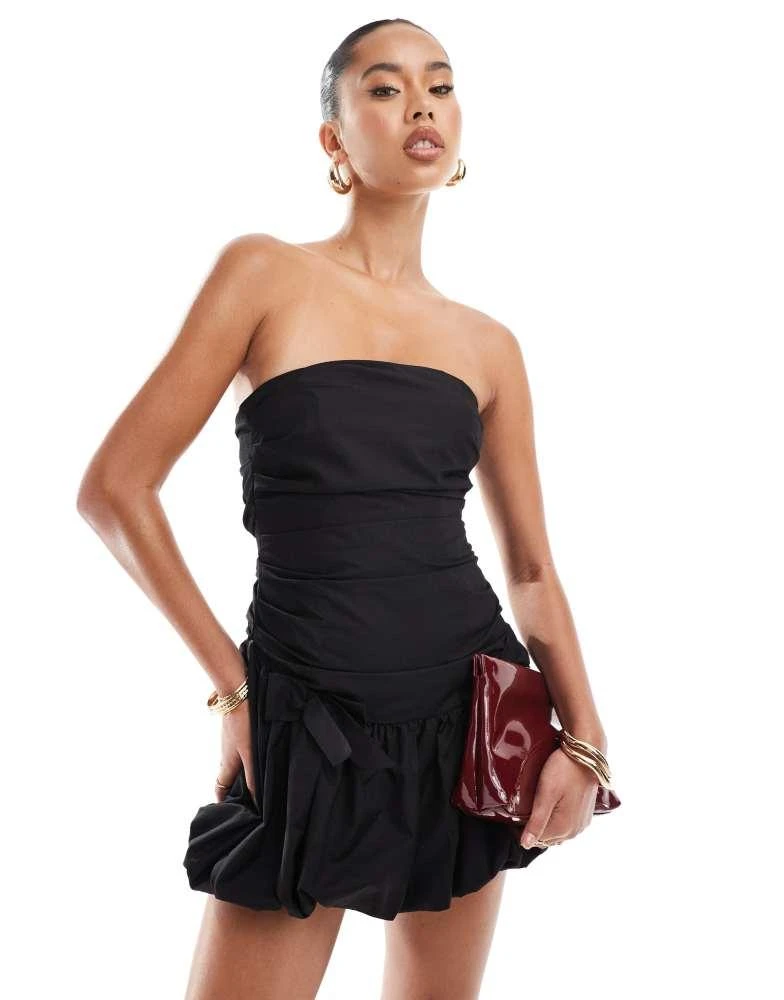 ASOS ASOS DESIGN ultimate bandeau mini puffball dress with bow skirt in black 2