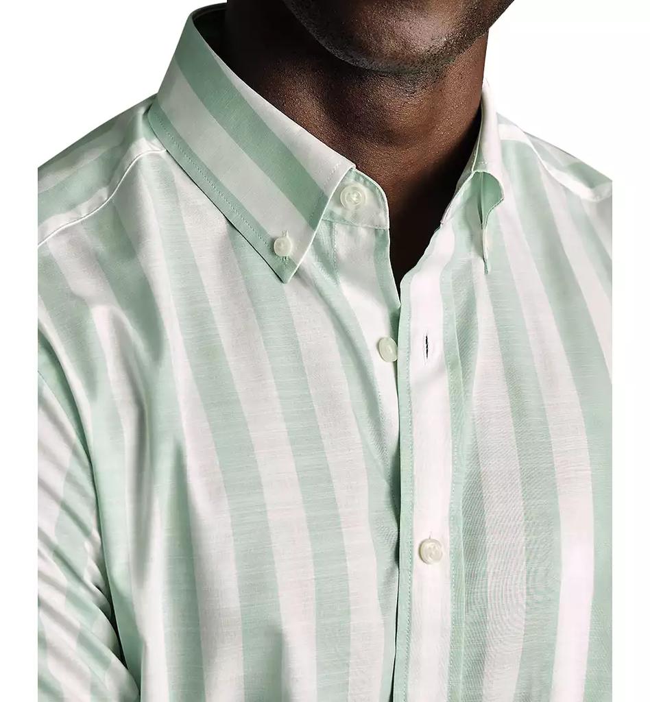 Charles Tyrwhitt Men's Slim Fit Short Sleeve Wrinkle-Resistant Striped Button-Down Shirt