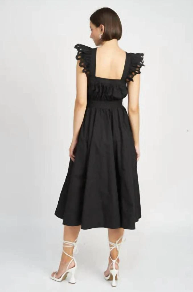 En Saison Blakely Ruffle Eyelet Belted Midi Dress In Black 3
