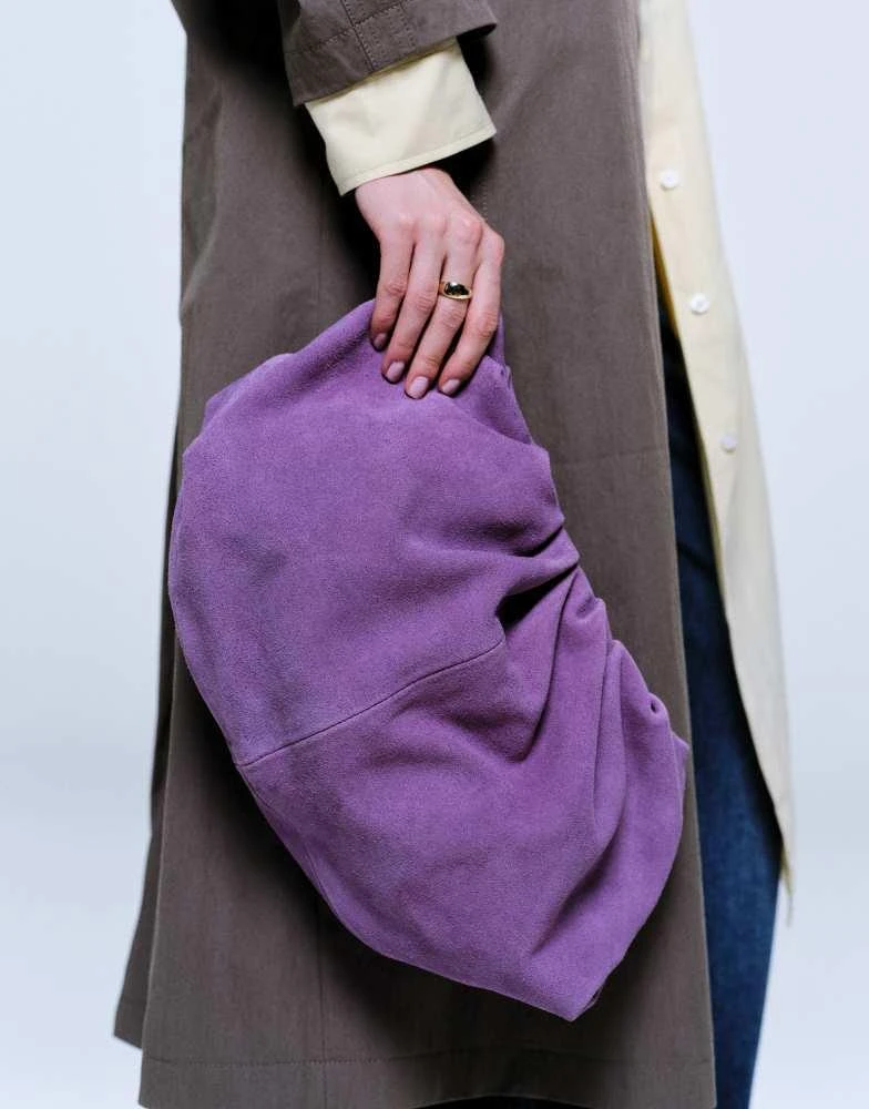 ASOS ASOS DESIGN suede cloud clutch bag in violet 2