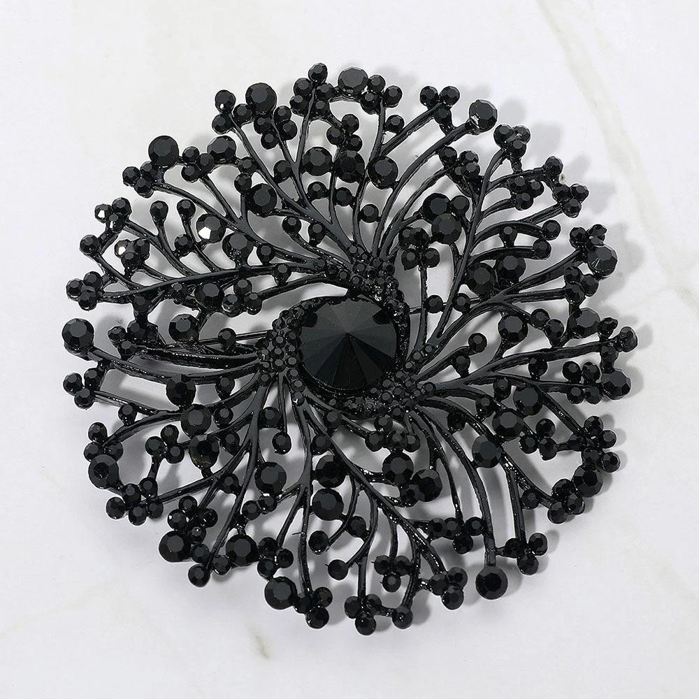 FASHNZFAB Round Stone Centered Rhinestone Embellished Branch Flower Pin Brooch 5