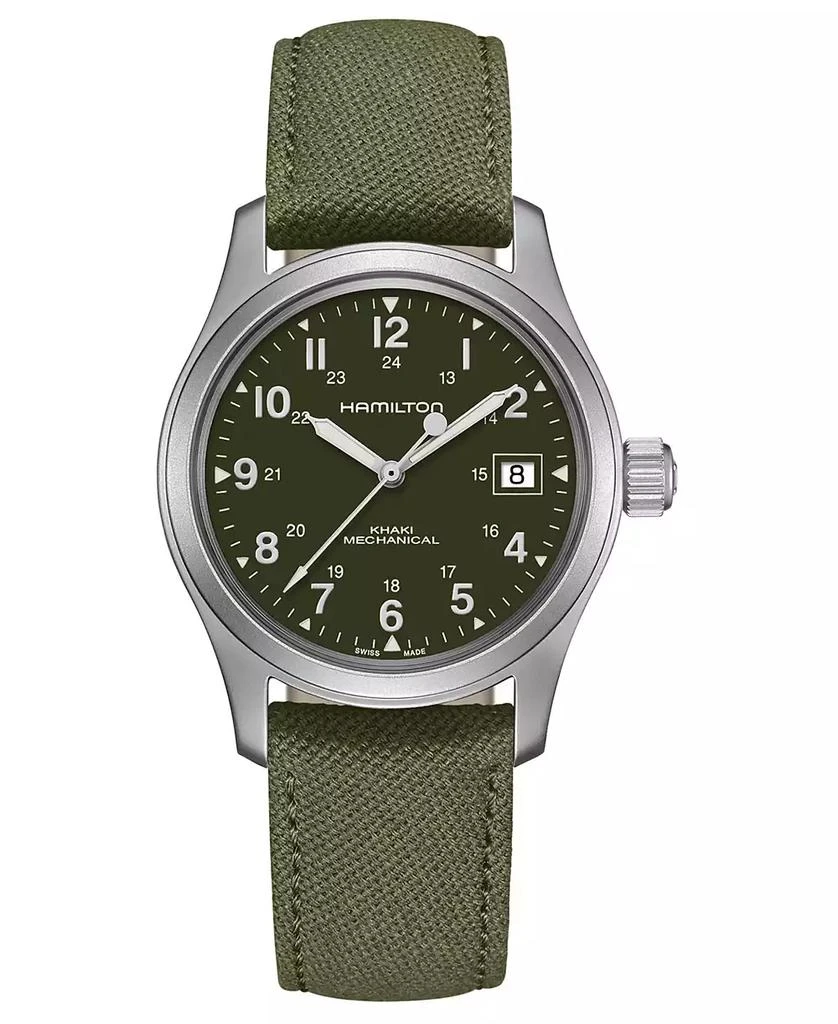 Hamilton Unisex Swiss Mechanical Khaki Field Green Canvas Strap Watch 38mm 1