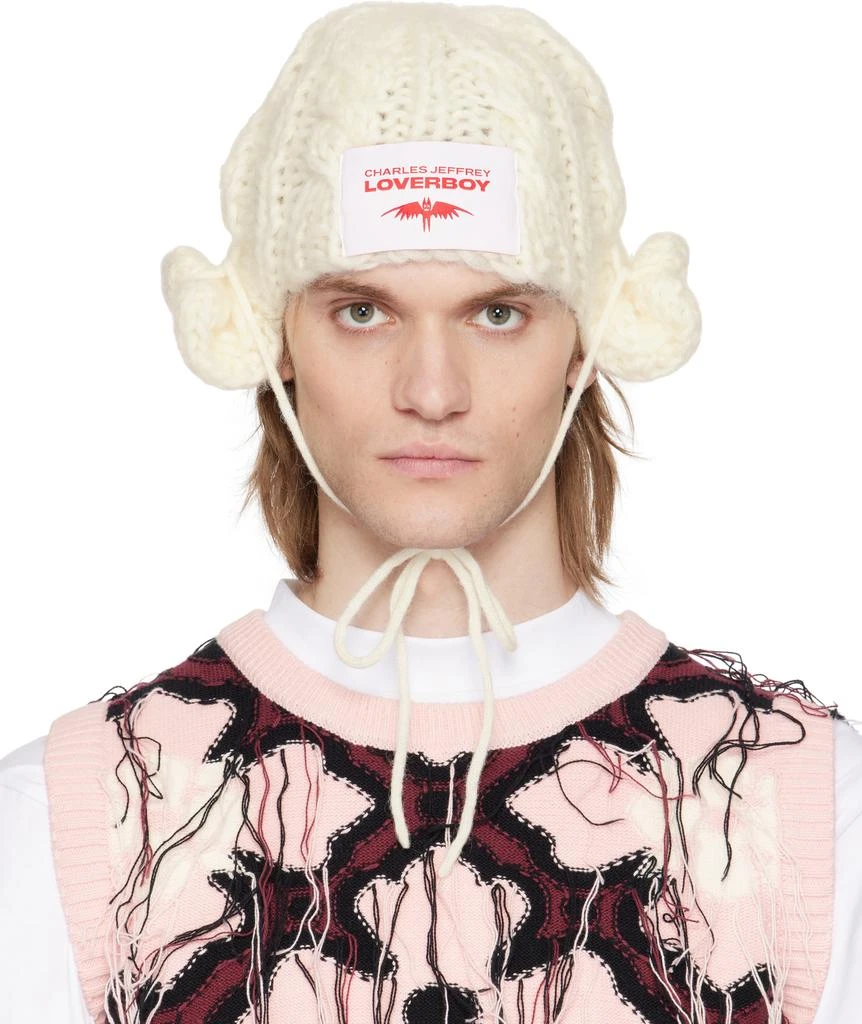Charles Jeffrey Loverboy White Chunky Aviator Beanie 1