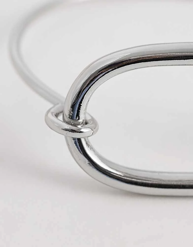 ASOS ASOS DESIGN delicate bangle with oval detail in silver tone 3