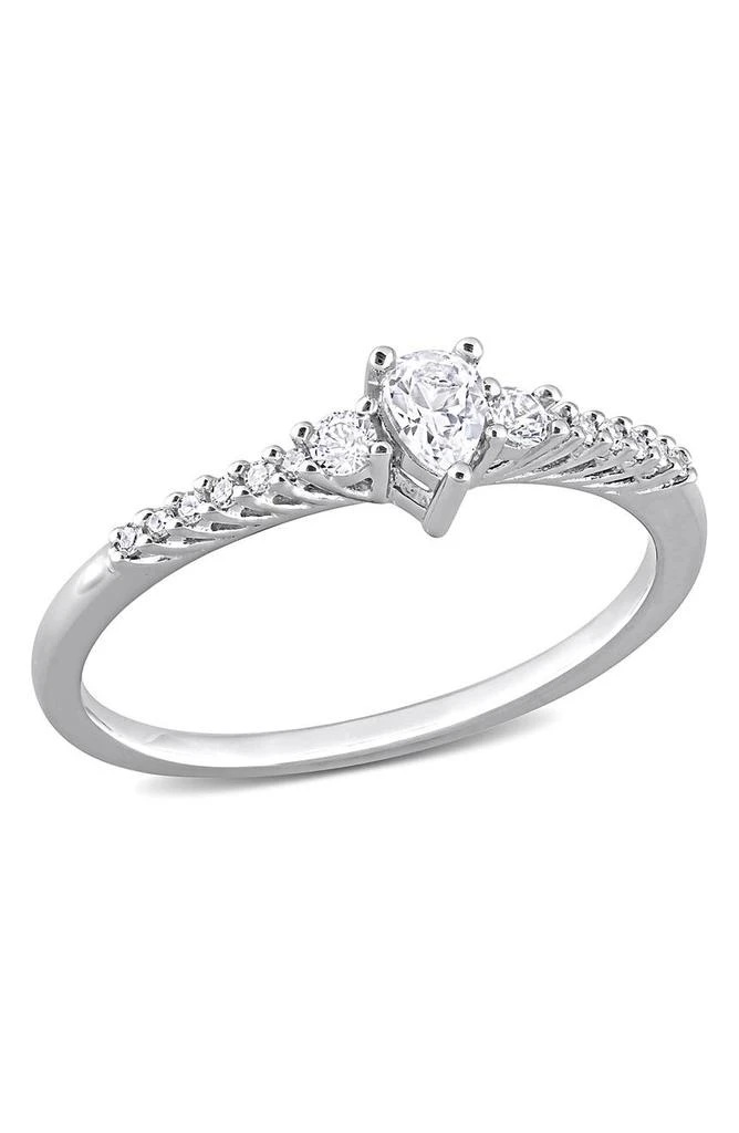 DELMAR Sterling Silver Pear Shaped Created White Sapphire Diamond Ring - 0.05 ctw.