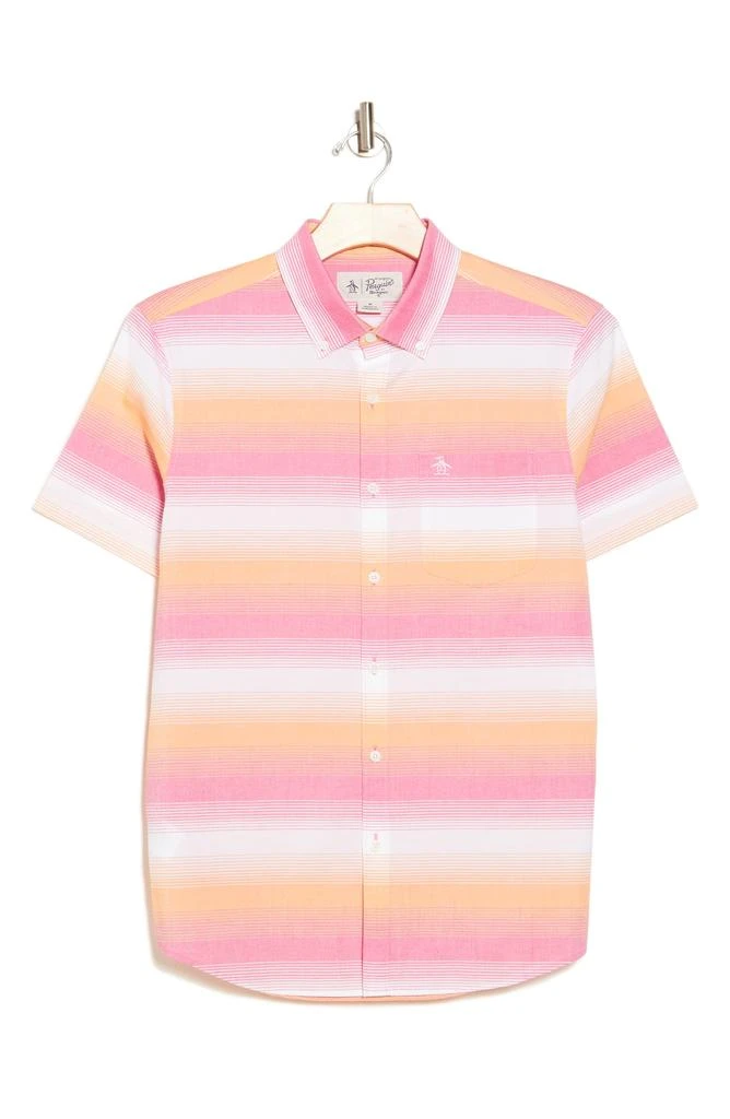 Original Penguin Ombré Stripe Stretch Cotton Blend Poplin Short Sleeve Button-Down Shirt 3