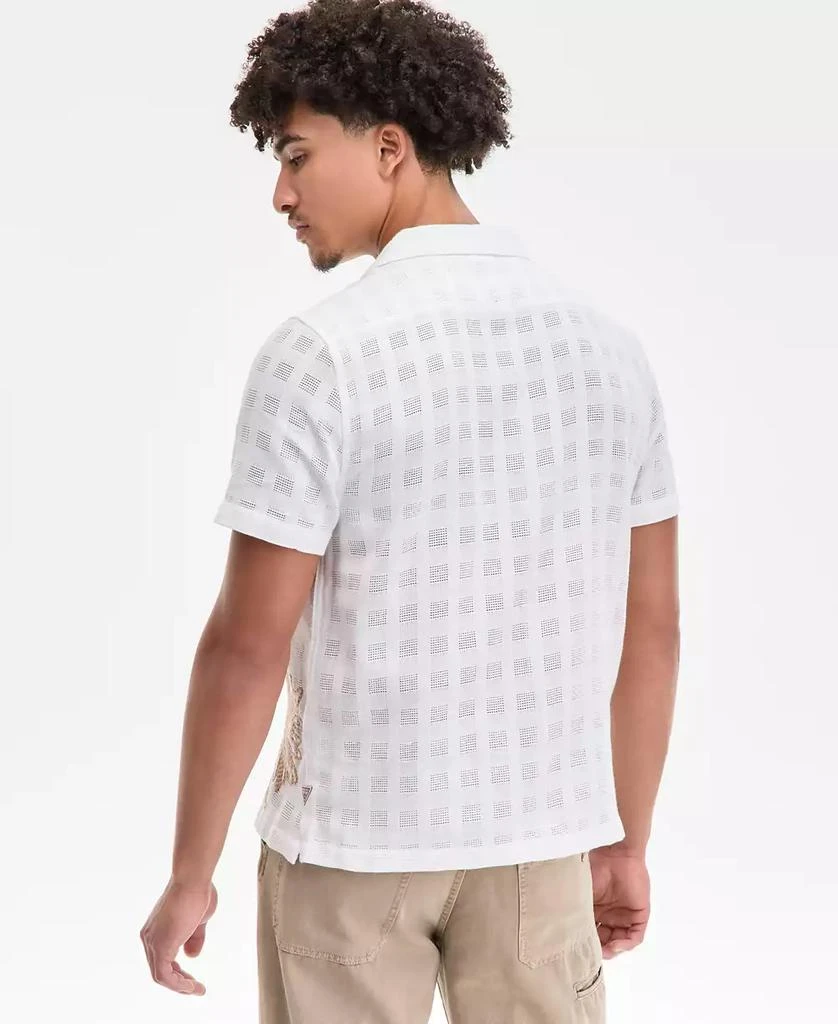 GUESS Men's Conrad Regular-Fit Embroidered Mesh Check Button-Down Shirt 3