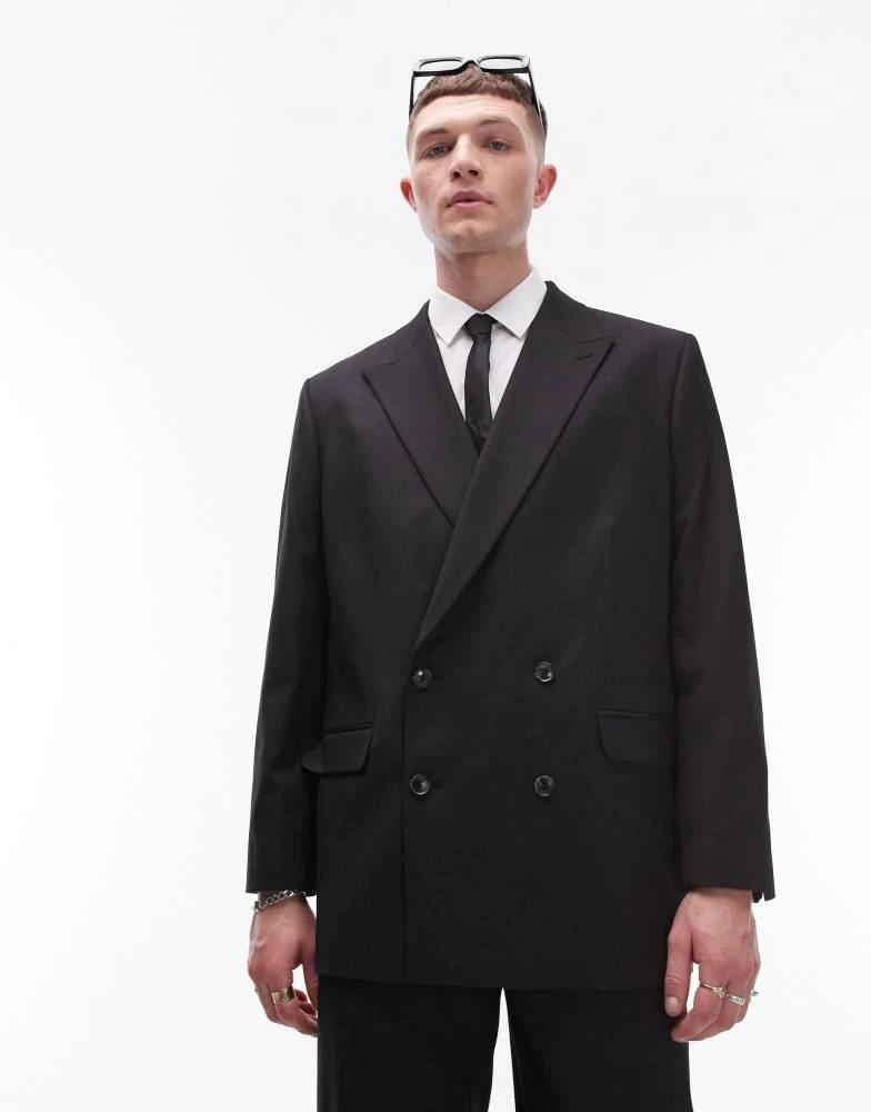 Topman Topman oversized wool suit jacket in black 1