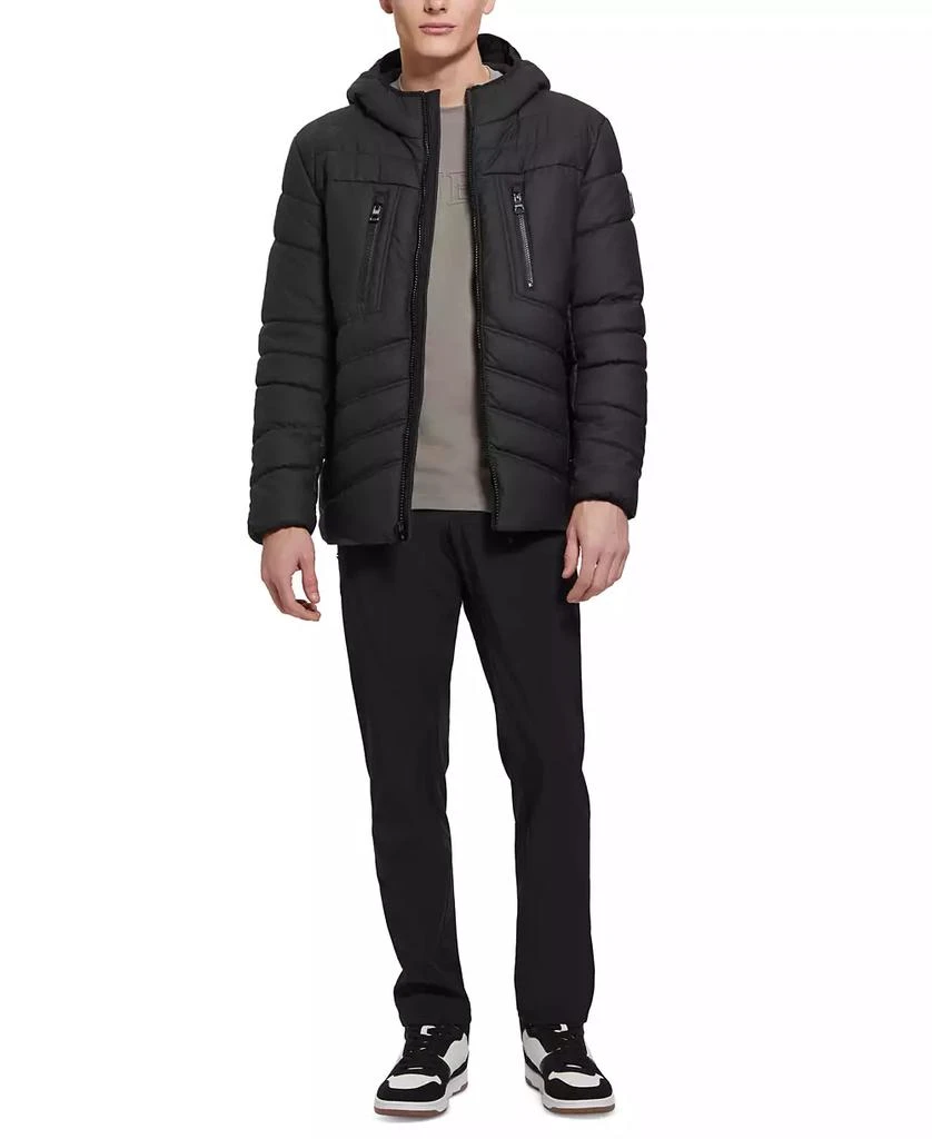 GUESS Men's Quilted Faux Leather Hooded Jacket 5