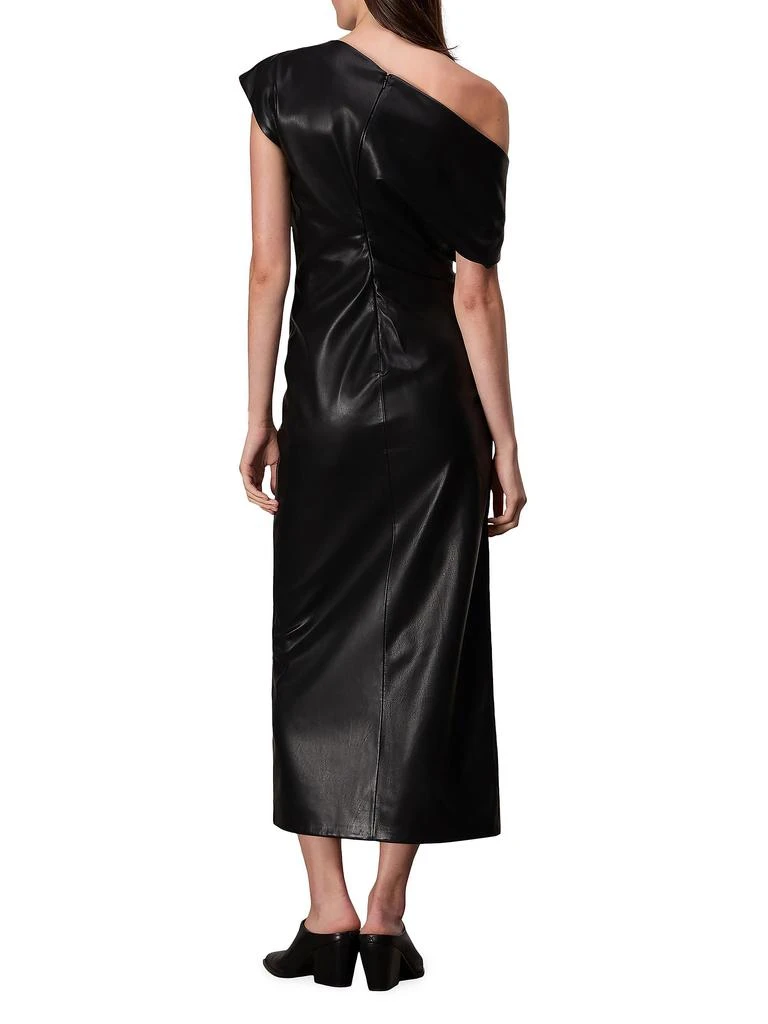 slim fit dress slacks BLACK FAUX LEATHER ONE SLEEVE FIT MIDI DRESS – Le Obsession Boutique