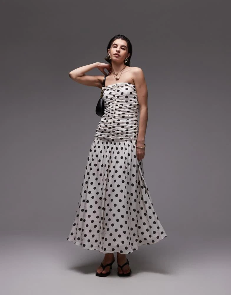 Shop Mango bandeau maxi dress with dropped waist and ruched bodice in mono polka dot print on Sale at BeyondStyle Get 32% Off Mango bandeau maxi dress with dropped waist and Shop Mango bandeau maxi dress with dropped waist and ruched bodice in mono polka dot print on Sale at BeyondStyle Get 32% Off Mango bandeau maxi dress with dropped waist and
