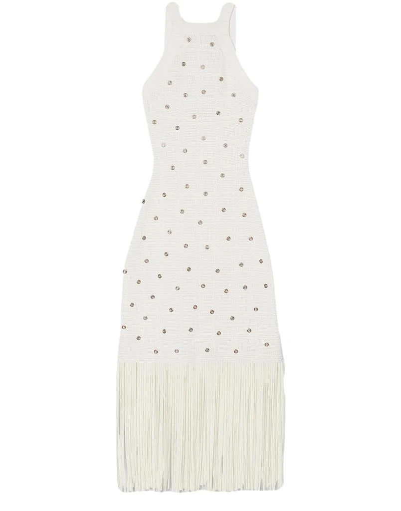 knee length dresses for ladies Sandro Fringe-Trim Sleeveless Midi Dress with Gold Bead Detail