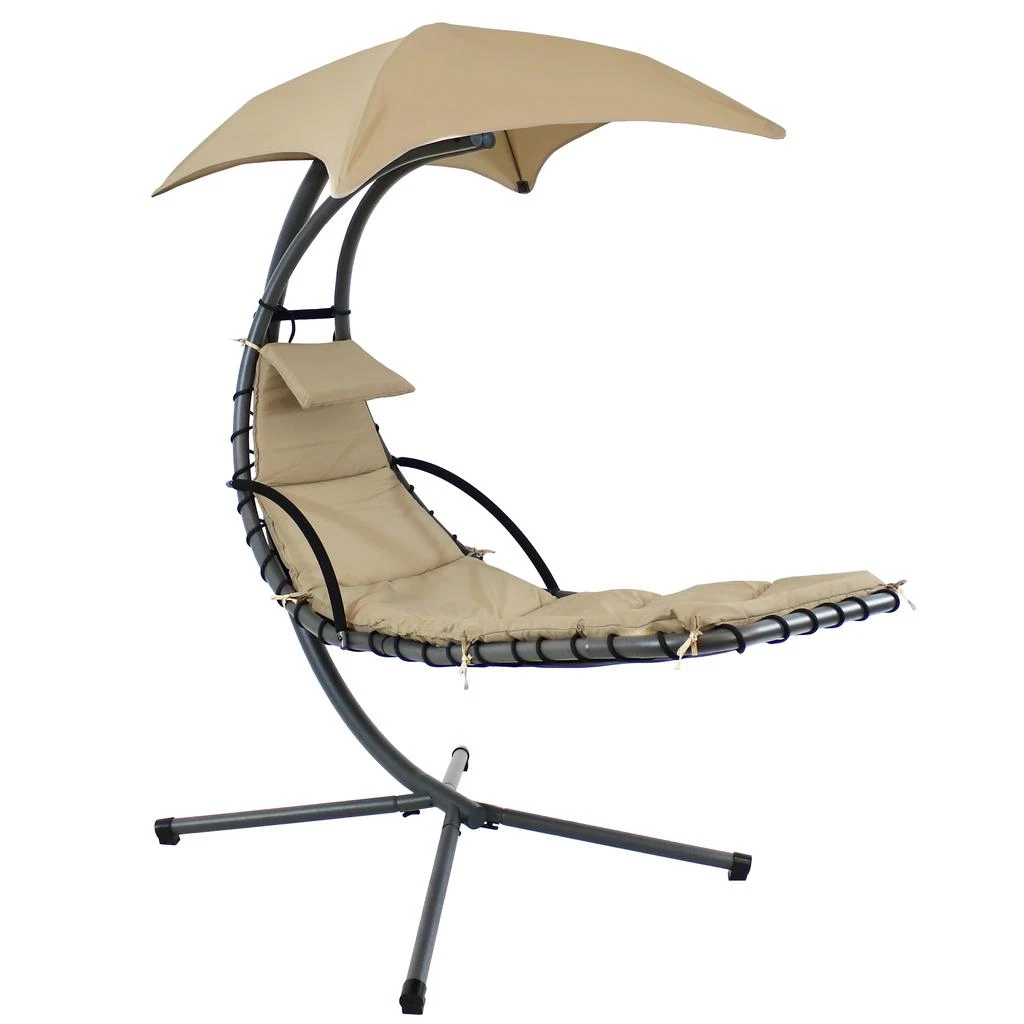Sunnydaze Outdoor Hanging Chaise Floating Lounge Chair with Canopy Umbrella and Stand 1