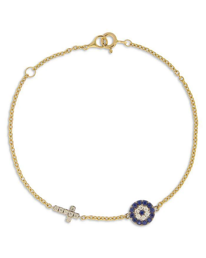 Bloomingdale
s Blue Sapphire 
Diamond Evil Eye 
Cross Link Bracelet in 14K Yellow Gold