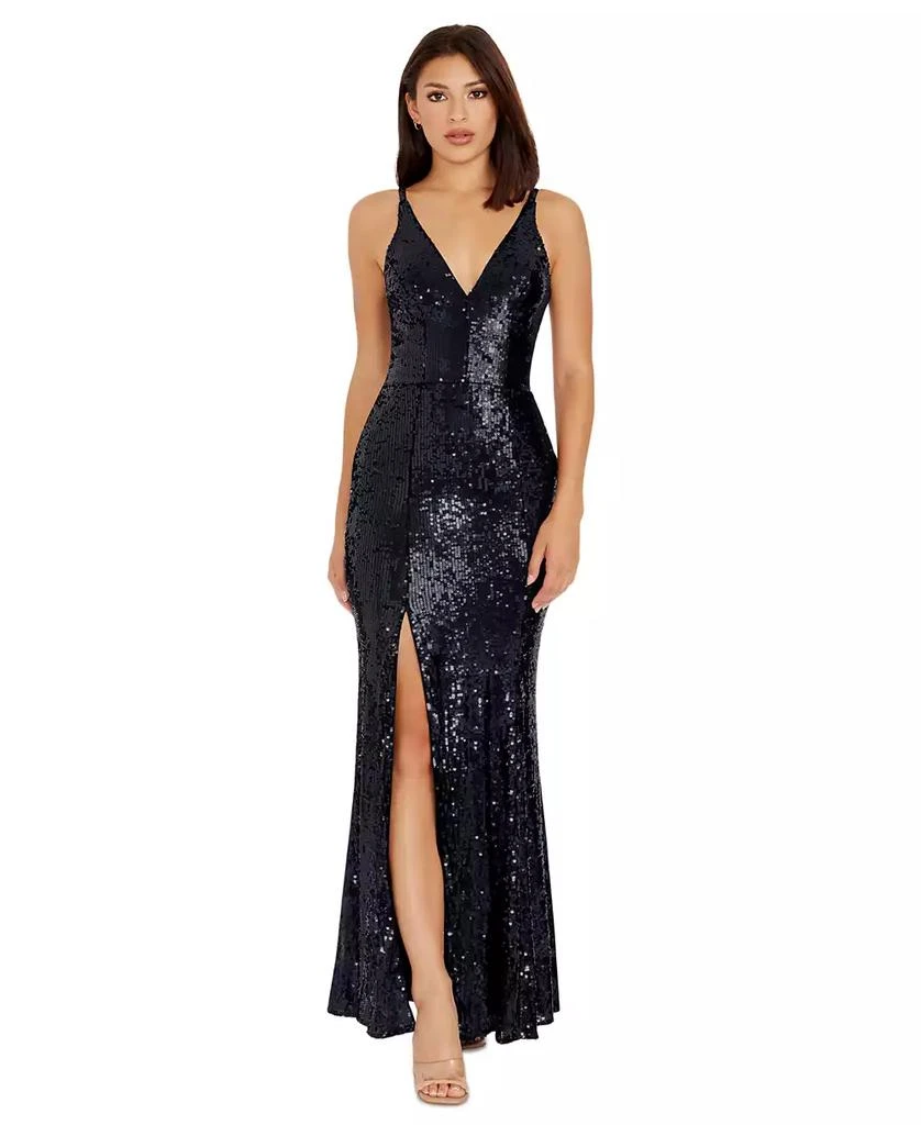 Dress The Population Women's Iris Sequined Side-Slit Gown 1