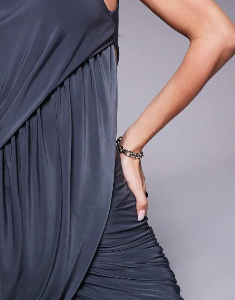 ASOS ASOS DESIGN high neck slinky maxi dress with cut out detail in charcoal 2