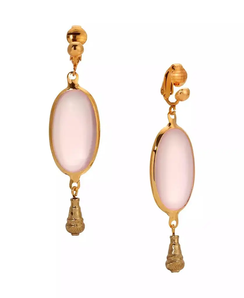 2028 Gold-Tone Glass Oval Clip Earrings