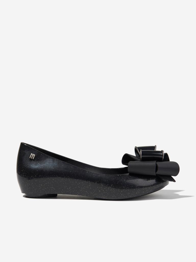 Mini Melissa Girls Ultragirl Fab Bow Ballerinas in Black