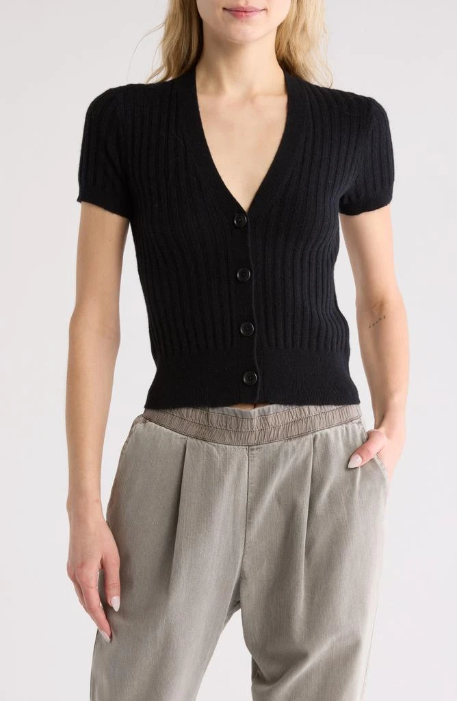 James Perse Ribbed Short Sleeve Cashmere Cardigan 1