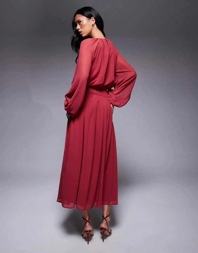 ASOS DESIGN chiffon shirred waist maxi dress in deep cherry  On Sale Now  with Up to 50% Off | Discover Exclusive Deals & Savings at BeyondStyle   Authentic ASOS Home|women with