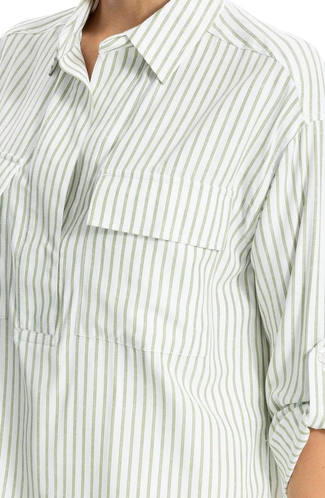 Max Studio Grid Print Roll Sleeve Popover Shirt 3