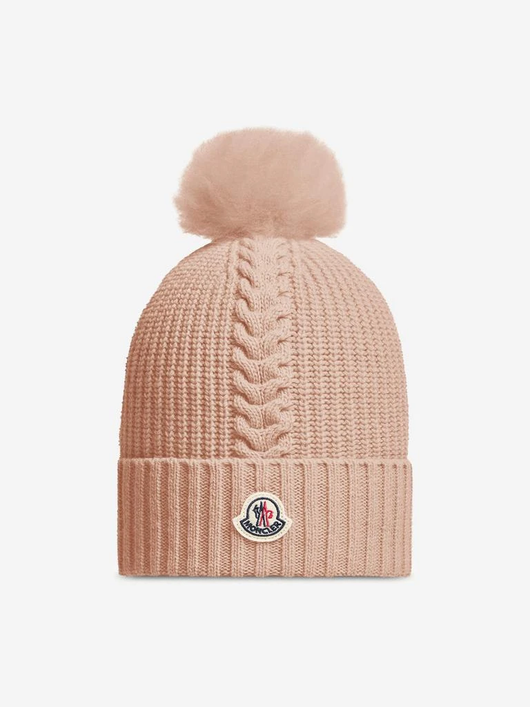 Moncler Enfant Girls Knitted Pom Pom Hat in Beige – On Sale  display picture 3