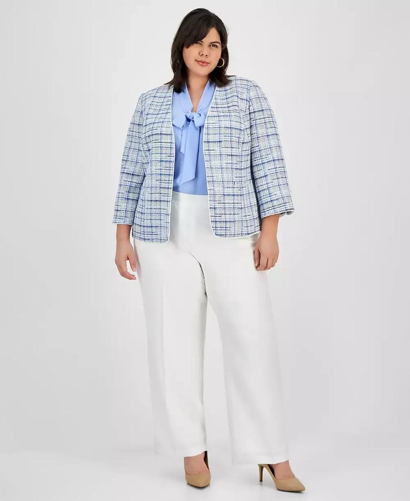 Kasper Plus Size Tweed Piping-Trim Open-Front Blazer 2