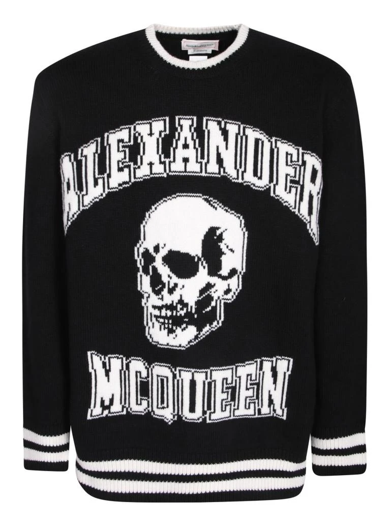 Alexander Mcqueen Black Wool Pullover With Skull Print 1