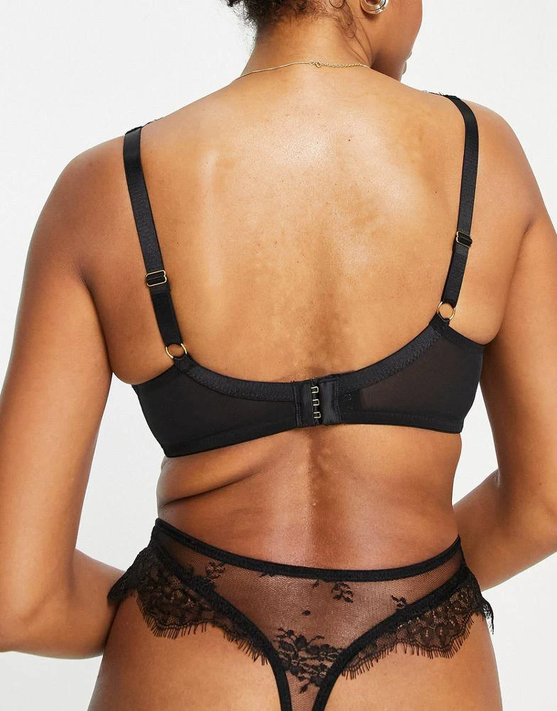 Wolf & Whistle Wolf & Whistle Fuller Bust sheer floral lace up bra in black 3