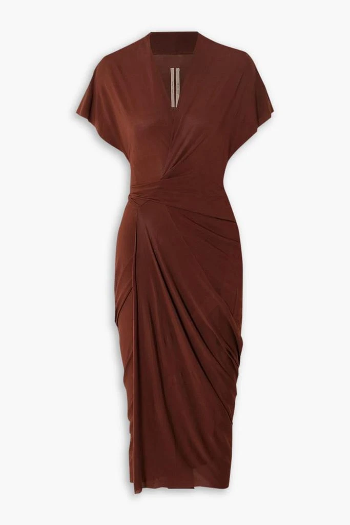 Rick Owens Asymmetric gathered wrap-effect jersey midi dress 1