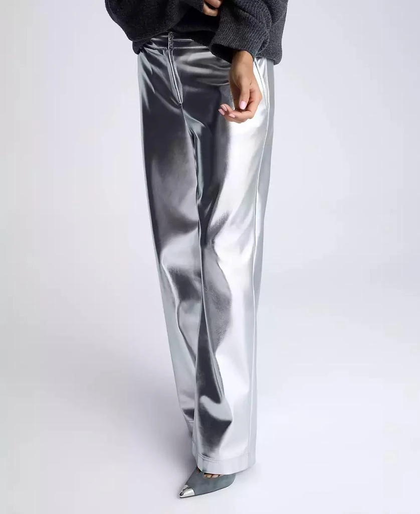 Kenneth Cole Women's Metallic Faux Leather Mid Rise Wig Leg Pants 3