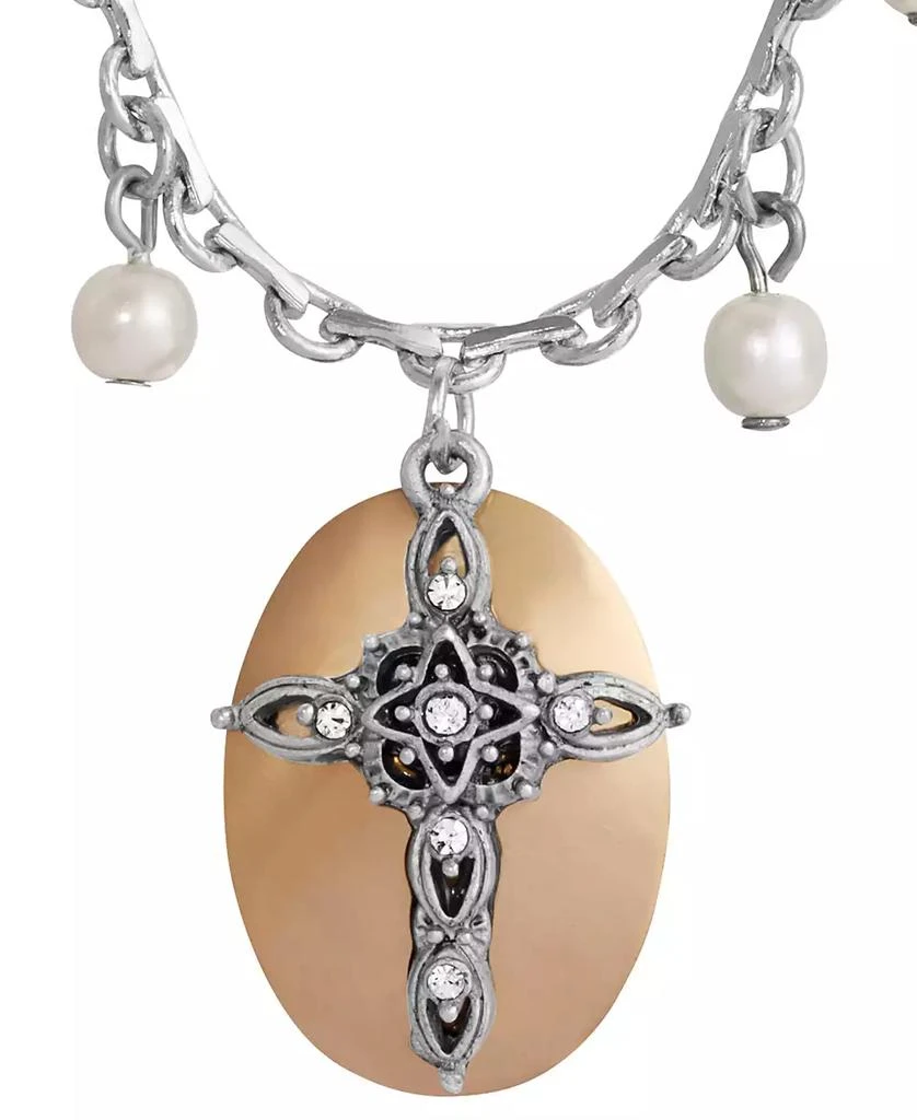 2028 Imitation Pearl Crystal Cross Pendant Necklace 2