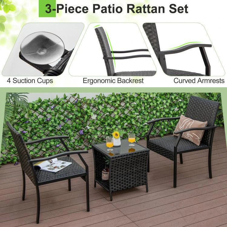 Hivvago 3 Piece Patio Wicker Chair Set with Quick Dry Foam Cushions All Weather 5