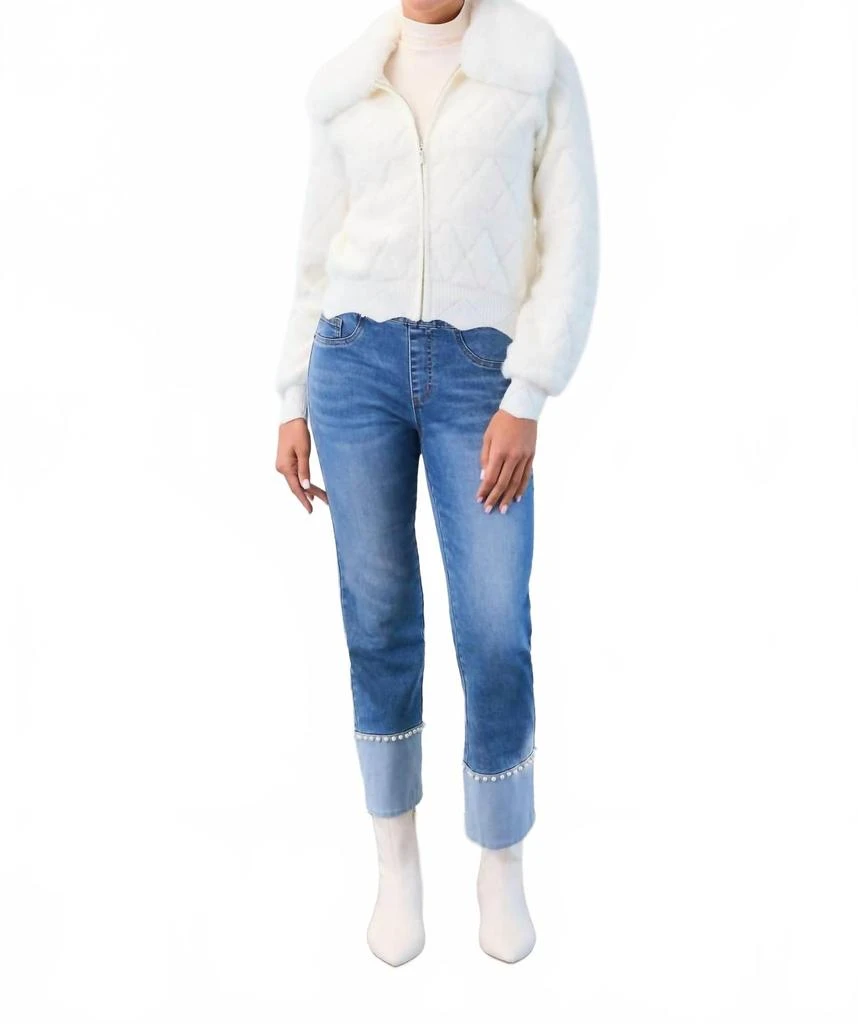 FDJ Detachable Collar Sweater Bomber Jacket In Cream 4