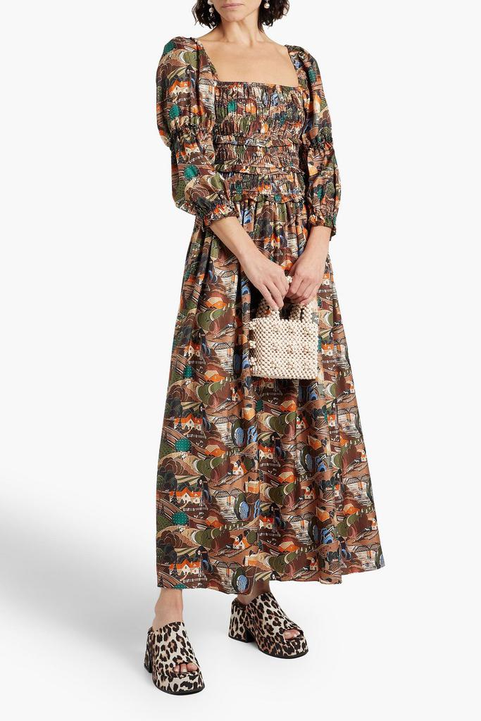 shrimps Harper shirred printed silk-twill maxi dress