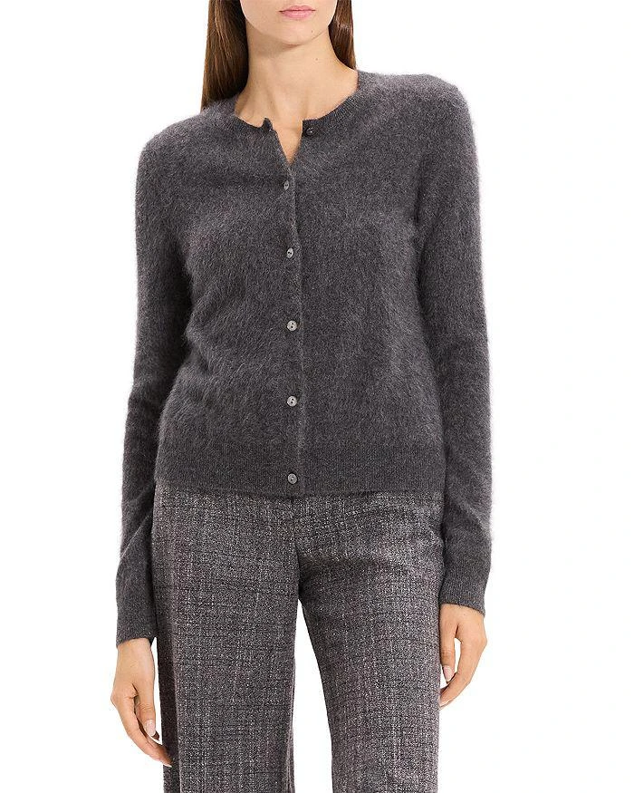 Theory Brushed Crewneck Cardigan in Cashmere