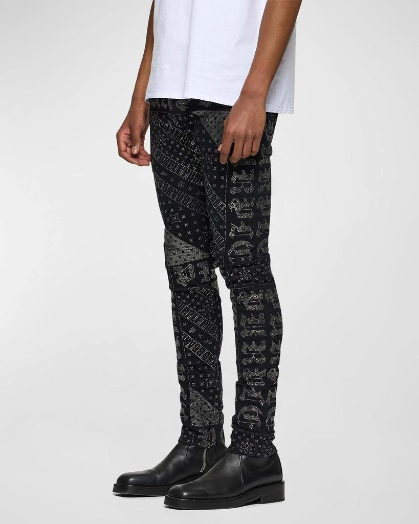 PURPLE Men's Gothic Flag Hotfix Skinny Jeans 3
