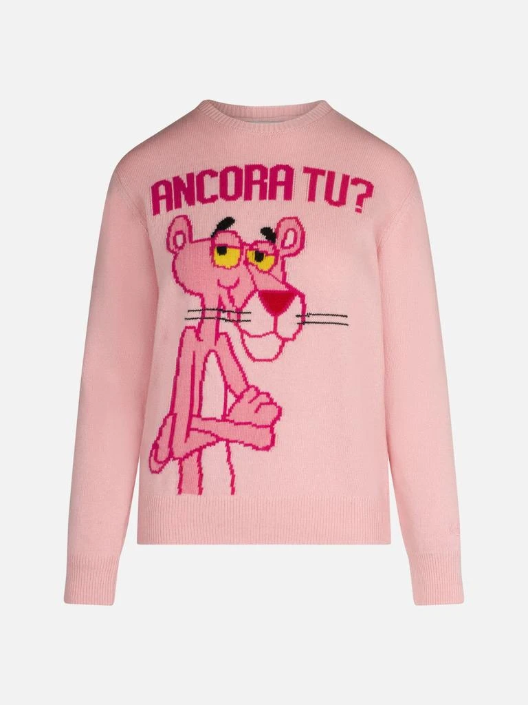 Mc2 Saint Barth Woman Crewneck Pink Sweater With Pink Panther Ancora Tu? Print | The Pink Panther Special Edition 2