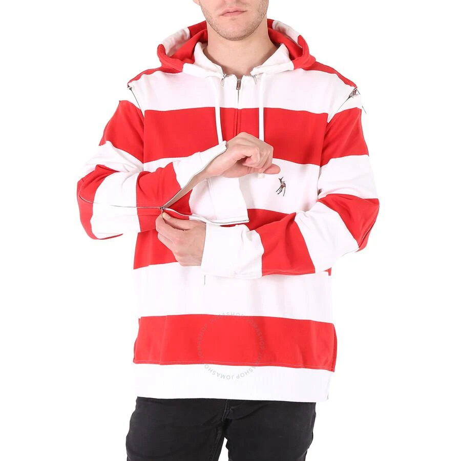 Burberry Men's Red Zip Detail Striped Cotton Hoodie 1