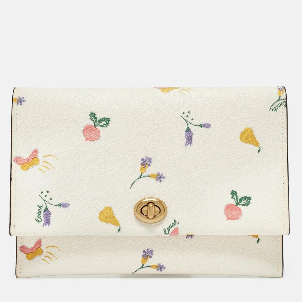 Coach Coach Cream Garden Print Leather Large Turnlock Pouch 1