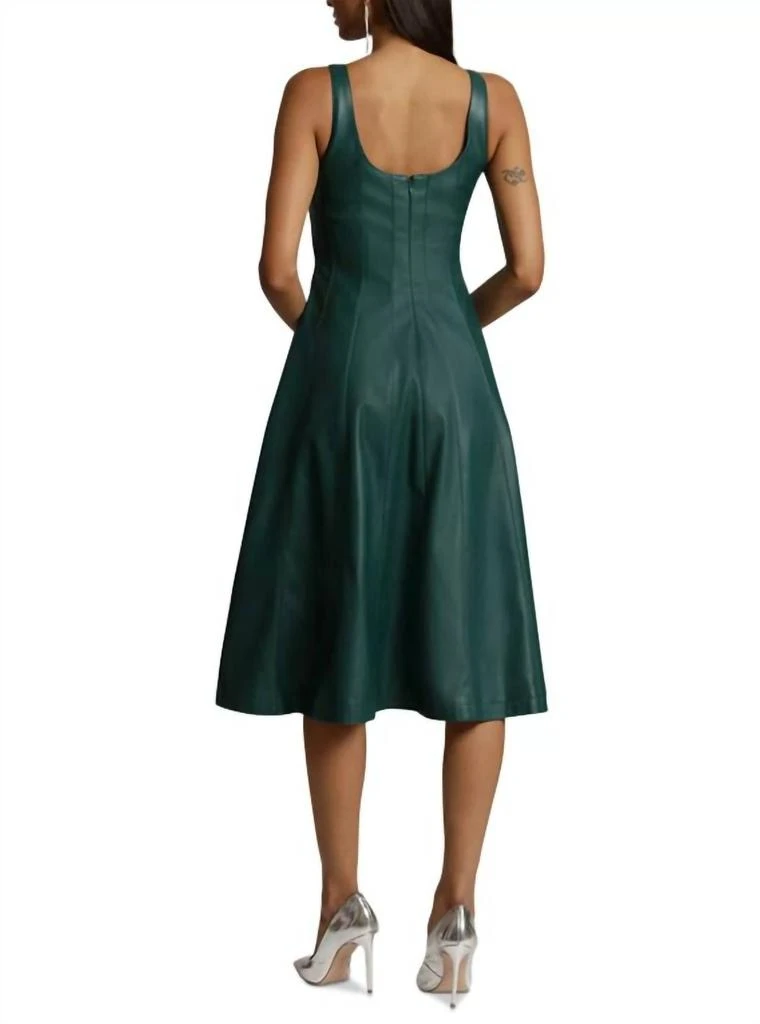 7 For All Mankind Faux Leather Square Neck Sleeveless Midi Dress In Green 3