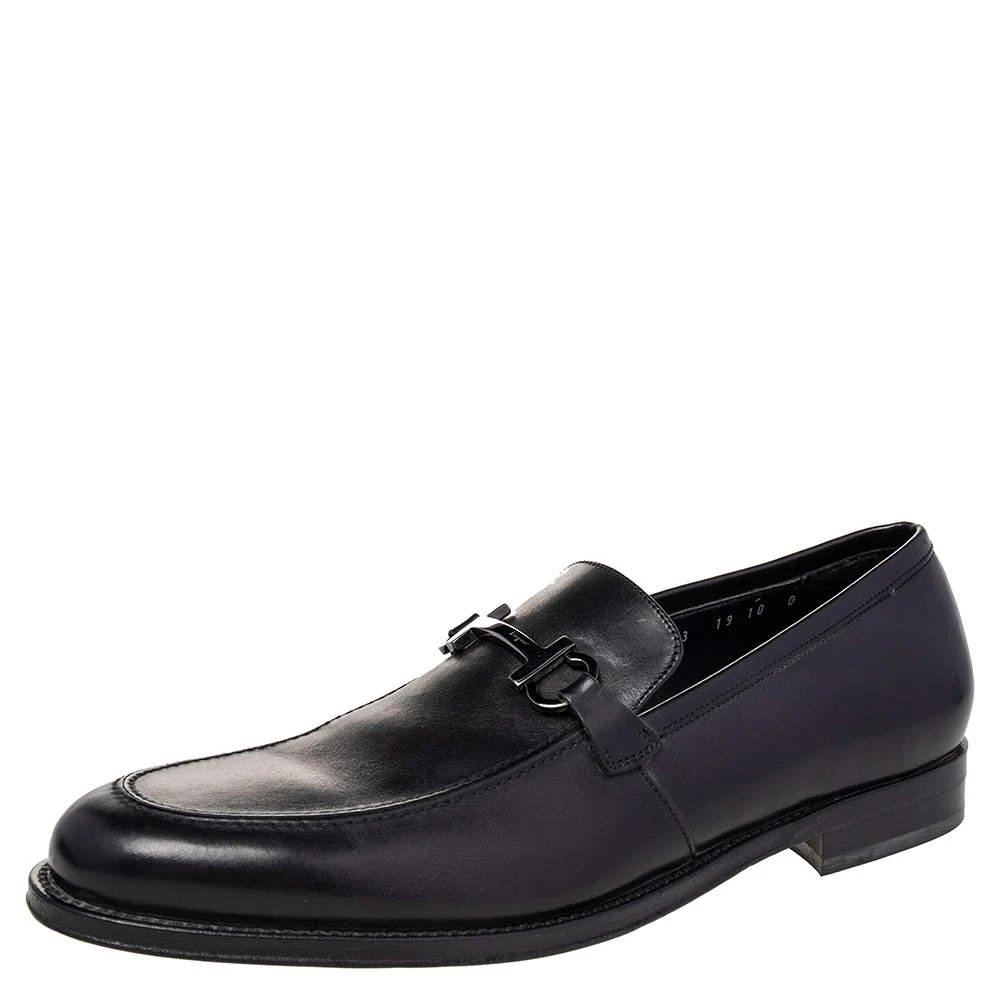 Shop Salvatore Ferragamo Black Leather Gancini Bit Loafers  display picture 3
